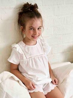 -Pijama em voile de algodão com ponto cheio e bordado inglês, para menina