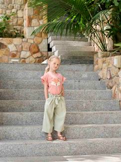 Menina 2-14 anos-Calças curtas e largas estilo paperbag, em gaze de algodão, para menina