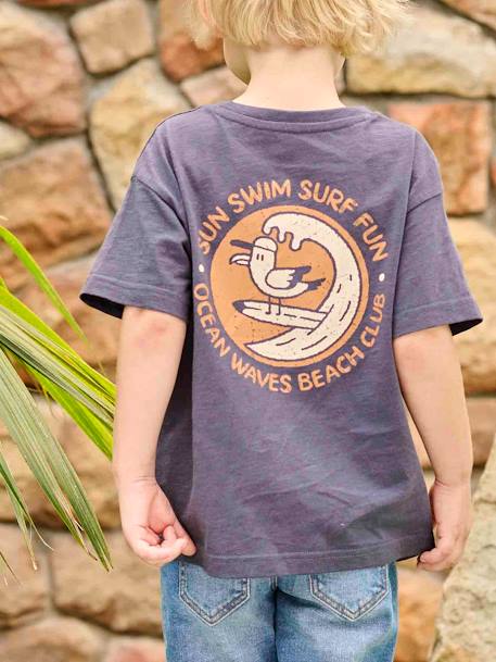 T-shirt com motivo de surf lúdico, para menino azul-noite 