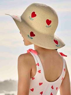 Menina 2-14 anos-Acessórios-Chapéus-Chapéu modelo capeline aspeto palha, com corações, para menina