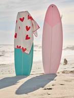 Toalha de praia/de banho personalizável, com algodão reciclado estampado rosa+riscas azuis 