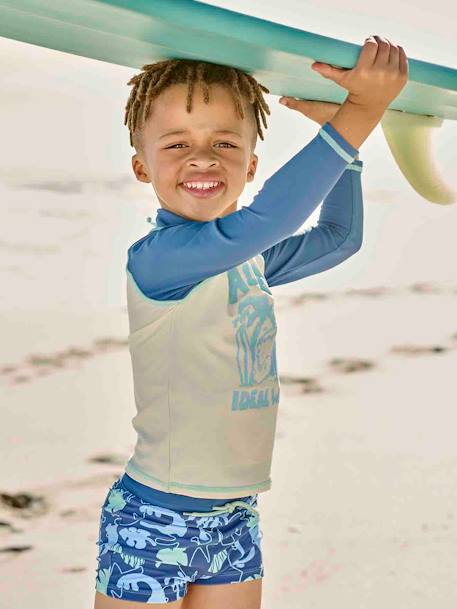 Conjunto de banho anti-UV, t-shirt + calções, para menino azul 