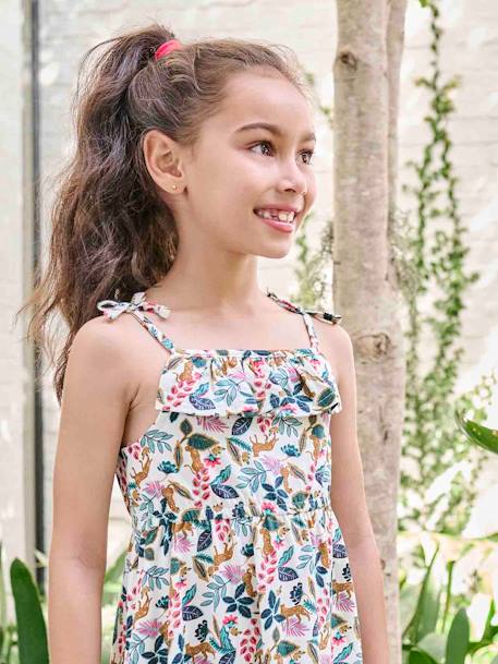 Vestido midi de alças para menina azul+azul-céu+branco estampado+cru+multicolor 