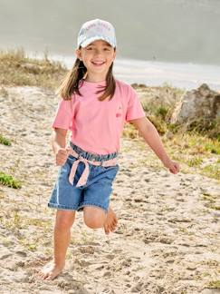 -Bermudas de ganga estilo paperbag, para menina