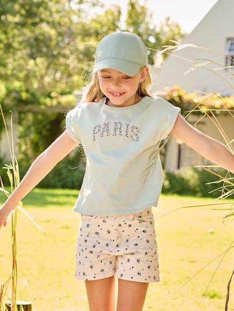 Calções às flores, para menina cru 