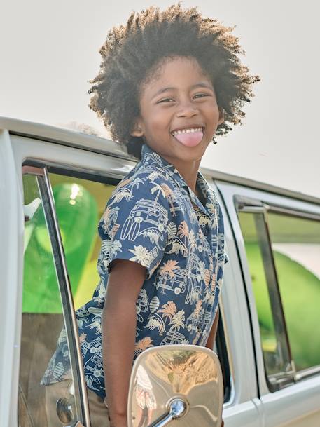 Camisa com estampado surf, para menino azul estampado 