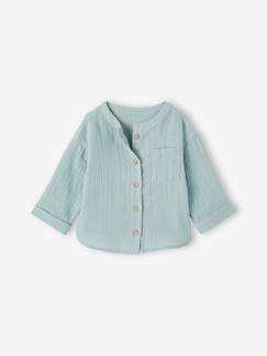 Personalizáveis-Bebé 0-36 meses-Blusas, camisas-Camisa com gola mao, personalizável, em gaze de algodão, para bebé