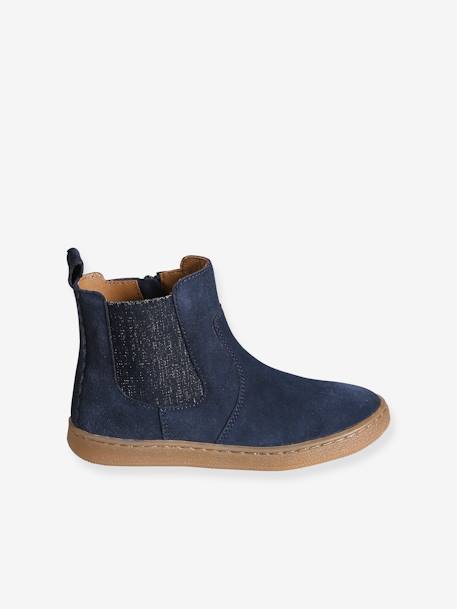 Botas em pele, para menina camelo+marinho 