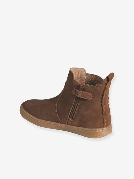 Botas em pele, para menina camelo+marinho 