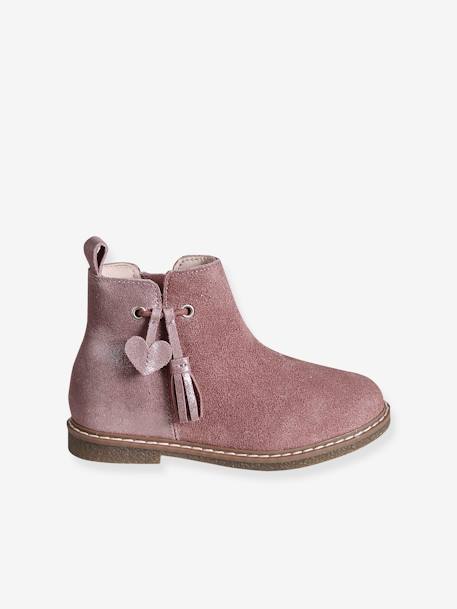 Botas em pele, para menina, coleção autonomia camelo+rosa 