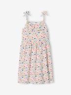 Lote de 2 vestidos de alças, 1 estampado + 1 liso, para menina fúchsia 