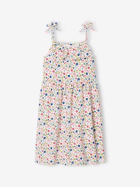 Lote de 2 vestidos de alças, 1 estampado + 1 liso, para menina AZUL MEDIO BICOLOR/MULTICOLOR+fúchsia 