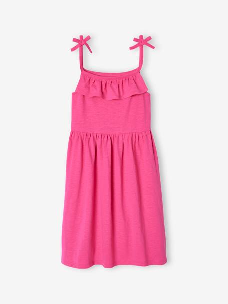 Lote de 2 vestidos de alças, 1 estampado + 1 liso, para menina fúchsia 