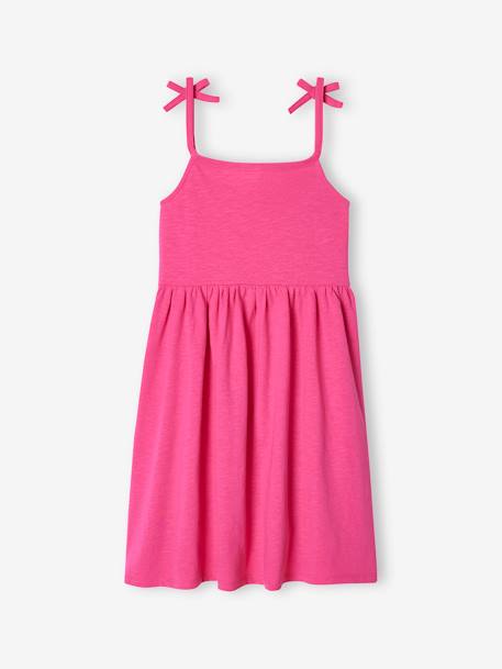 Lote de 2 vestidos de alças, 1 estampado + 1 liso, para menina fúchsia 