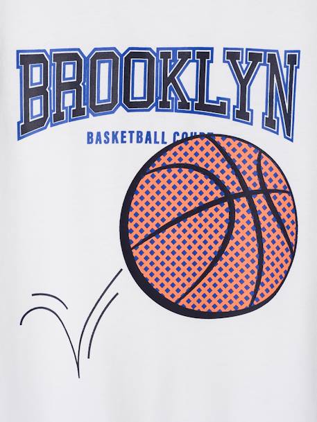 T-shirt basquetebol com detalhes em relevo, para menino cru 