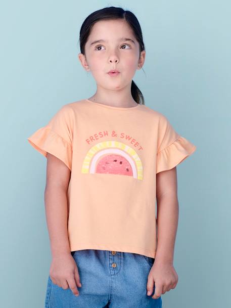 T-shirt com motivo com lantejoulas, para menina cru+morango+tangerina 
