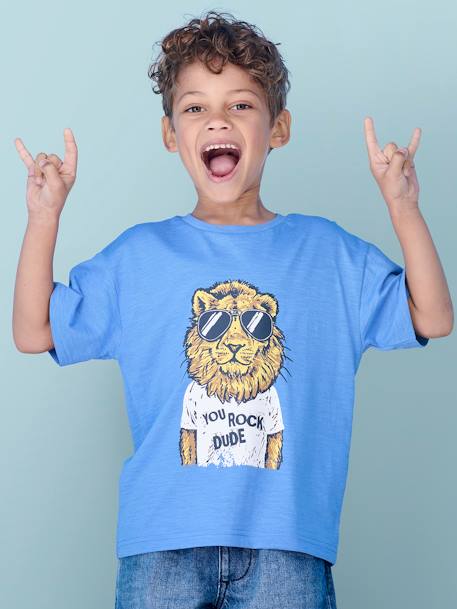 T-shirt engraçada, com animal, para menino azul-azure+azul-turquesa+branco 