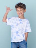 T-shirt com motivos de férias gráficos, para menino azul-ardósia+branco estampado+verde estampado 