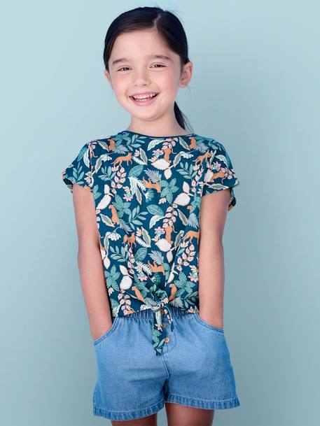 T-shirt estampada, com laço fantasia, para menina baunilha+caqui+cru+ROSA MEDIO ESTAMPADO+verde 