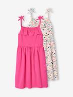 Lote de 2 vestidos de alças, 1 estampado + 1 liso, para menina fúchsia 