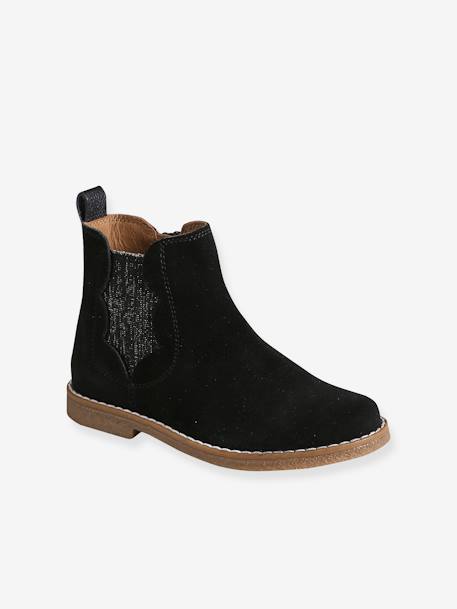 Botas em pele, com recortes, para menina castanho+preto 