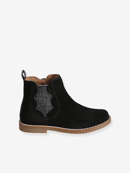 Botas em pele, com recortes, para menina castanho+preto 