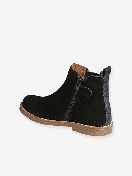 Botas em pele, com recortes, para menina castanho+preto 