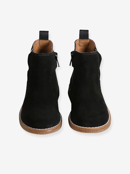 Botas em pele, com recortes, para menina castanho+preto 