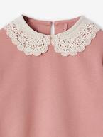 Camisola com gola fantasia em macramé, para menina antracite+rosa-blush 