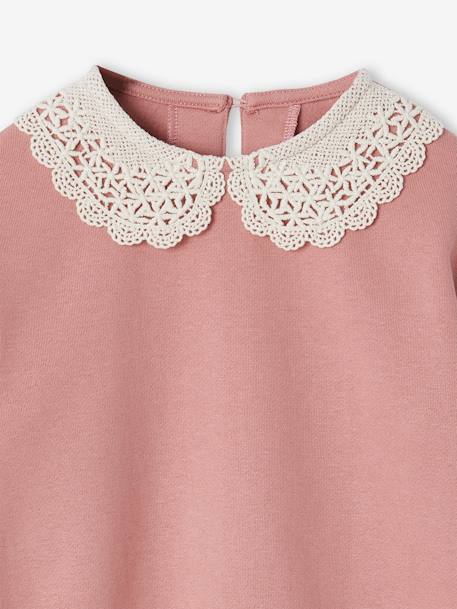 Camisola com gola fantasia em macramé, para menina antracite+rosa-blush 