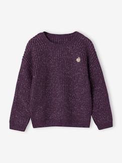 Menina 2-14 anos-Camisolas, casacos de malha, sweats-Camisolas malha-Camisola em malha canelada, emblema irisado, para menina