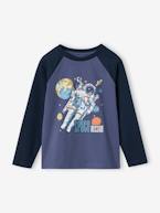 Camisola com motivo gráfico e mangas raglan de cor, para menino AZUL MEDIO LISO COM MOTIVO+azul-ardósia+cinza mesclado+líquen+noz pecã 