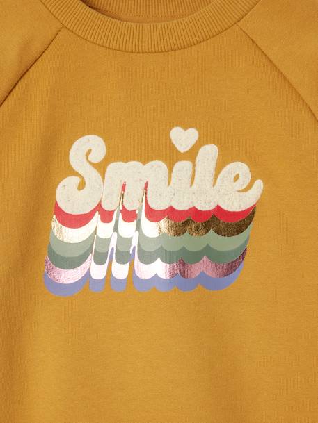 Sweat com smile em malha borboto, para menina mostarda 