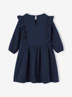 Vestido com folhos, em gaze de algodão, para menina marinho+rosa-velho 