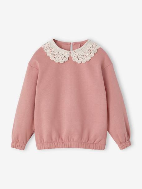 Camisola com gola fantasia em macramé, para menina antracite+rosa-blush 