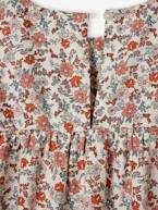 Vestido aos favos, estampado às flores, mangas compridas, para menina cru+marinho 