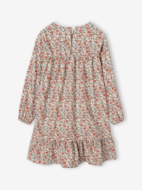 Vestido aos favos, estampado às flores, mangas compridas, para menina cru+marinho 