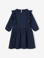 Vestido com folhos, em gaze de algodão, para menina marinho+rosa-velho 