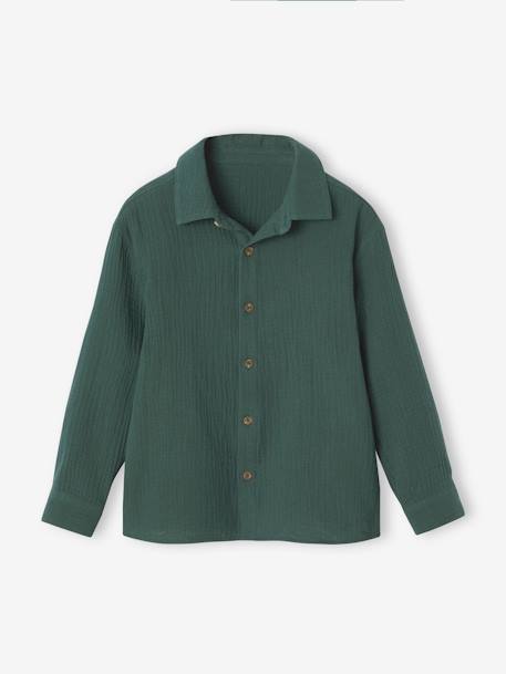 Camisa em gaze de algodão, para menino verde-abeto 