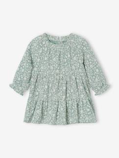 Bebé 0-36 meses-Vestido com folhos, em gaze de algodão, para menina