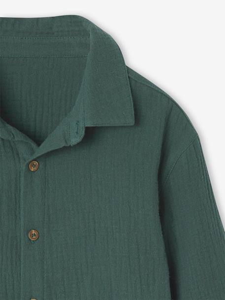 Camisa em gaze de algodão, para menino verde-abeto 