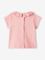 T-shirt em canelado, com folho na gola, para bebé cru+rosa 