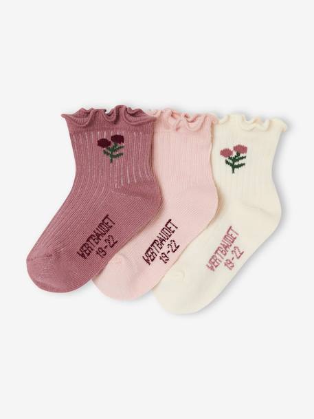 Lote de 3 pares de meias às flores, para bebé menina madeira 