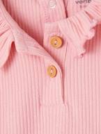 T-shirt em canelado, com folho na gola, para bebé cru+rosa 