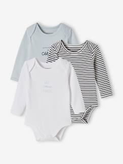 Bebé 0-36 meses-Lote de 3 bodies "câlins", de mangas compridas, cavas americanas, em algodão bio, para bebé