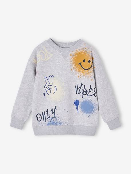 Sweat de gola redonda com grafites, para menino azul-noite+cinza mesclado 