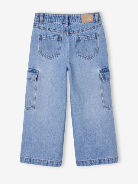 Jeans largos cargo, para menina azul medio+azul-escuro 