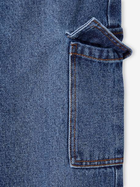 Jeans largos cargo, para menina azul medio+azul-escuro 