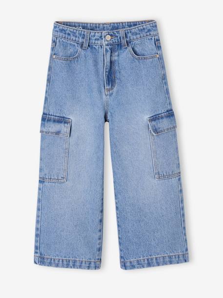 Jeans largos cargo, para menina azul medio+azul-escuro 