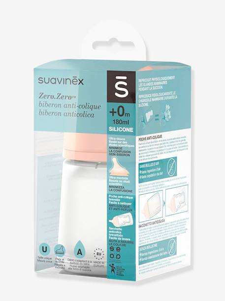 Biberão anticólicas Zer0.Zer0, 180 ml, débito lento (S), da SUAVINEX transparente 